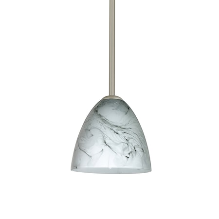 Vila Stem Pendant, Marble Grigio, Satin Nickel Finish, 1x9W LED